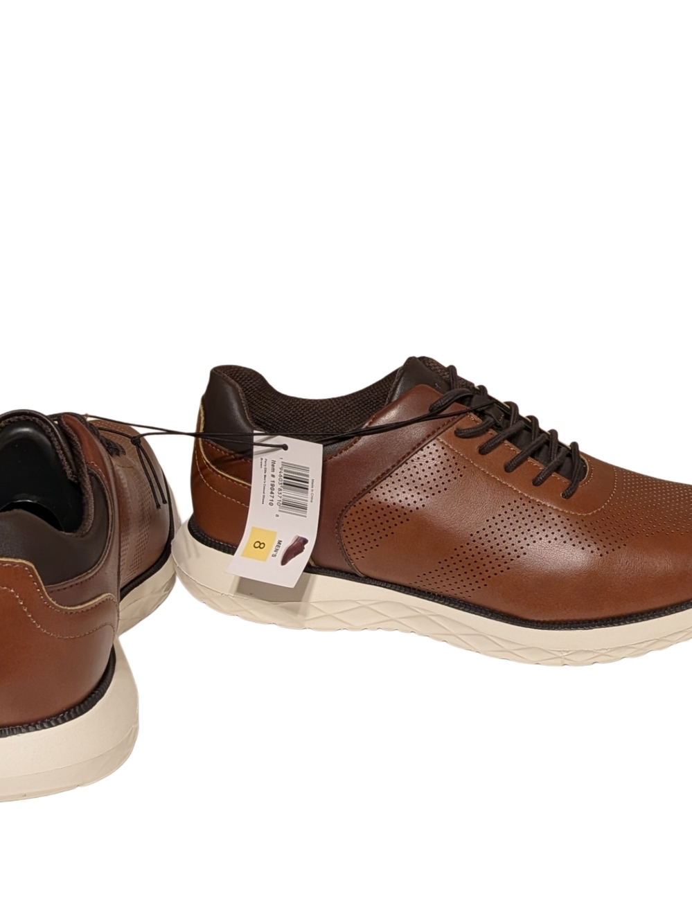Perry Ellis Two-Tone Brown Perforated Leather Lace-Up Sneakers - Picture 7 of 9